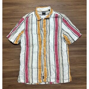 TODD SNYDER Men's Striped Short Sleeve Linen Button Down Camp Loop Shirt Sz M